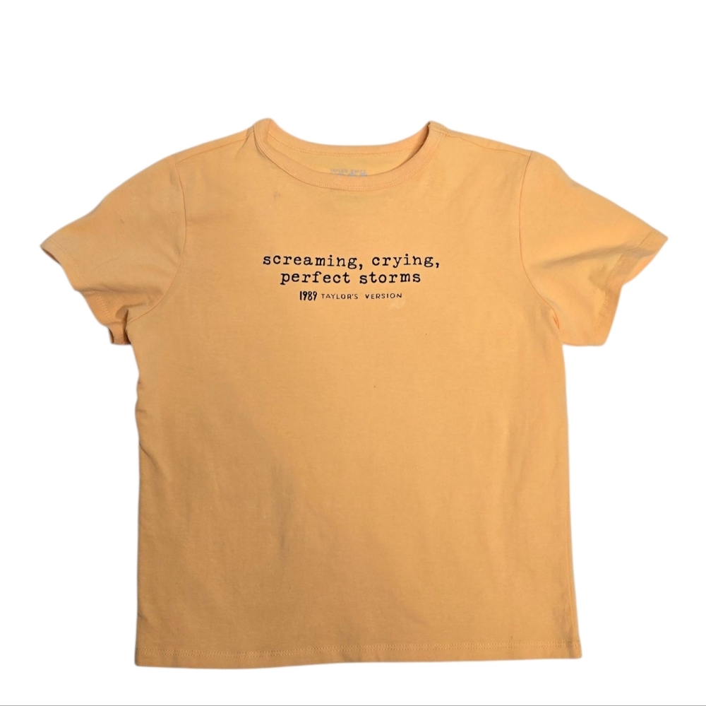 TAYLOR SWIFT‎ 1989 Screaming Crying Perfect Storms yellow baby tee shirt M